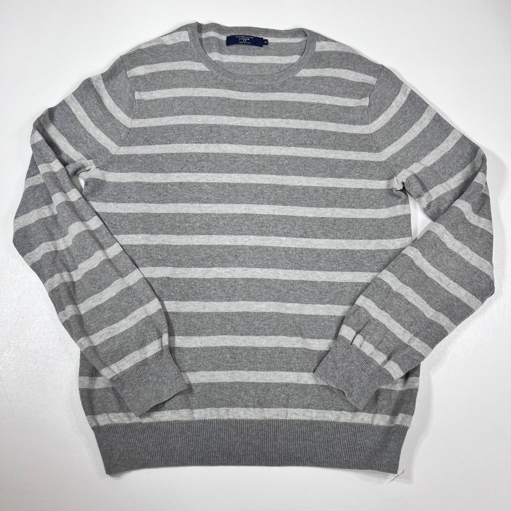 J.Crew Striped Sweater Size M Grey Cotton Cashmere Crewneck Long Sleeve Knit